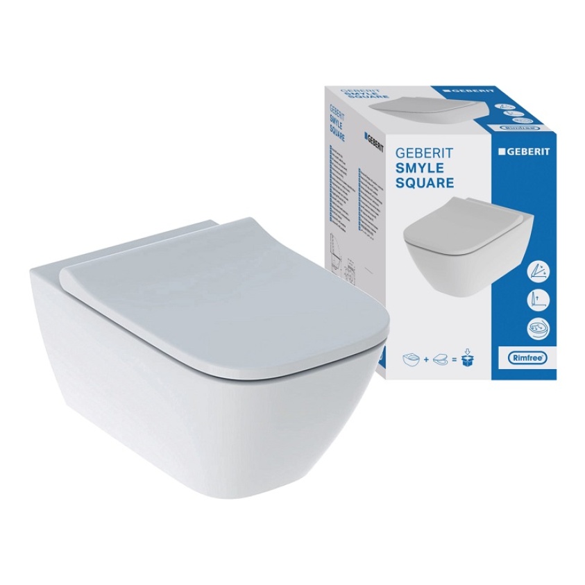 Geberit Smyle Square Grab and Go Rimless Wall Hung Toilet Pack